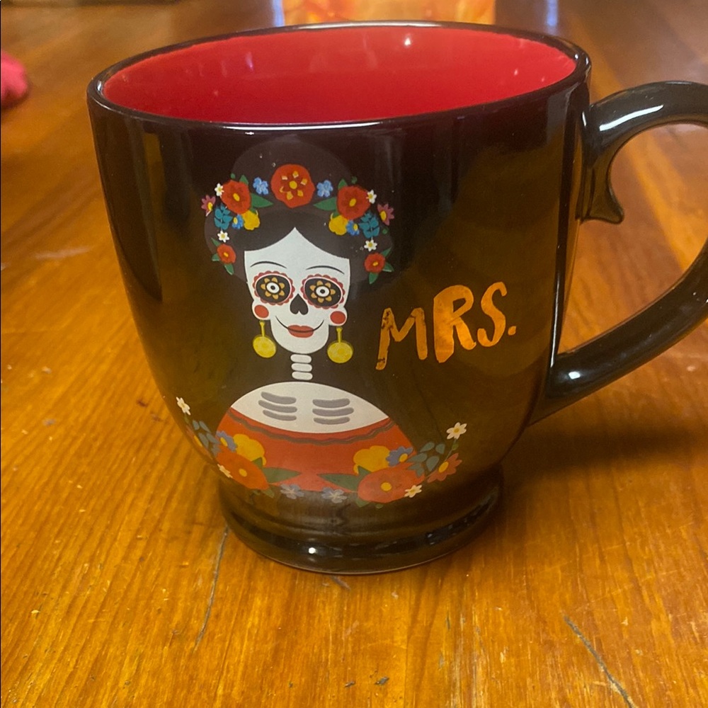 Colorful Day of the Dead Mug with Red Interior